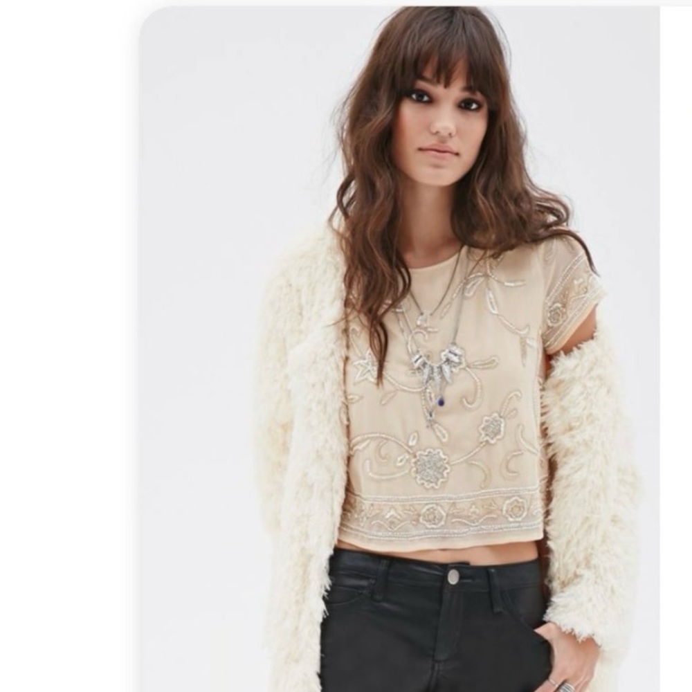 F21 blush metallic beaded embroidered sequin and beaded crop top small - Picture 1 of 6